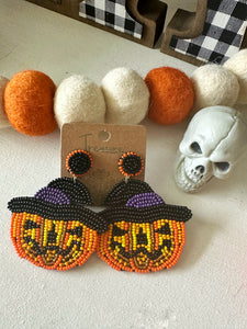 Jack-O-Lantern Beaded Earrings