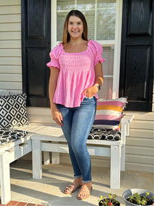 Pink Puff Sleeve Top