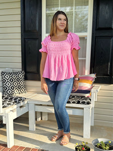 Pink Puff Sleeve Top