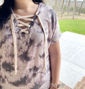 Tie Dye Lace Up Top