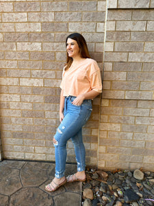 Coral cropped tee