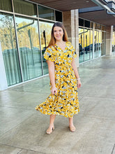 Load image into Gallery viewer, Mustard Floral Midi Dress